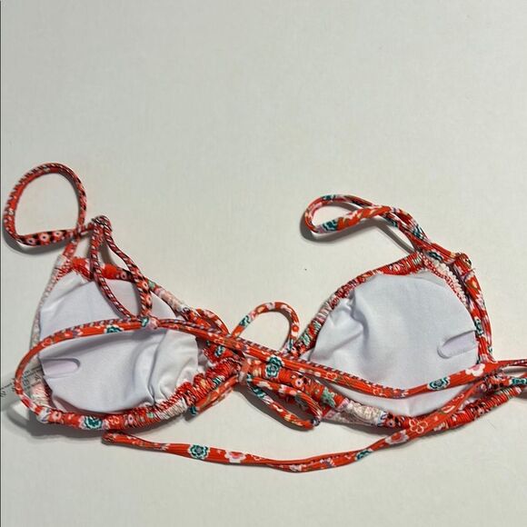 SHEIN Pink Red Green White Floral Triangle Swim Bikini Top Adjustable Tie Small - Picture 4 of 6